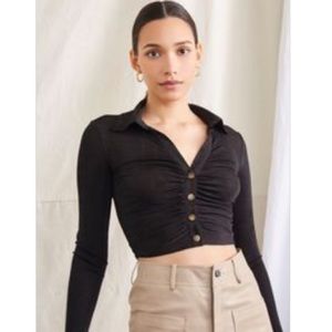FLASH SALE✨ Black Ruched Button Front Collar Blouse